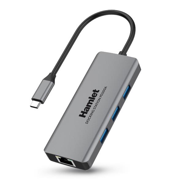 Docking Station USB-C Hamlet HDKC-PD200A 85W 3USB HDMI LAN Audio - immagine 2