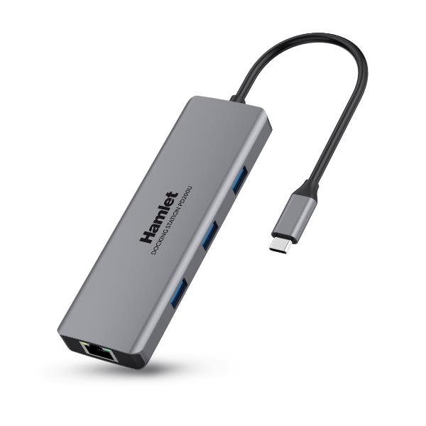 Docking Station USB-C Hamlet HDKC-PD200U 85W 4 USB HDMI LAN Audio - immagine 2