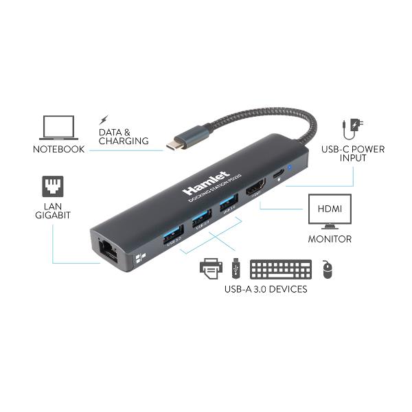 Docking Station USB-C Hamlet HDKC-PD220 100W 3xUSB 3.0 LAN HDMI 4K - immagine 2