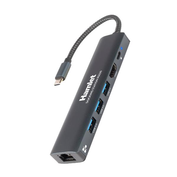 Docking Station USB-C Hamlet HDKC-PD220 100W 3xUSB 3.0 LAN HDMI 4K - immagine 3