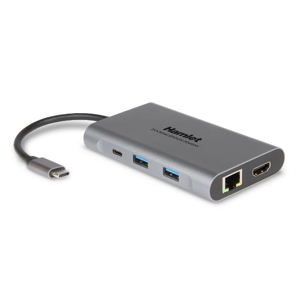 Docking Station USB-C Hamlet HDKC-PD400H 85W 3 USB 2 HDMI LAN - immagine 2