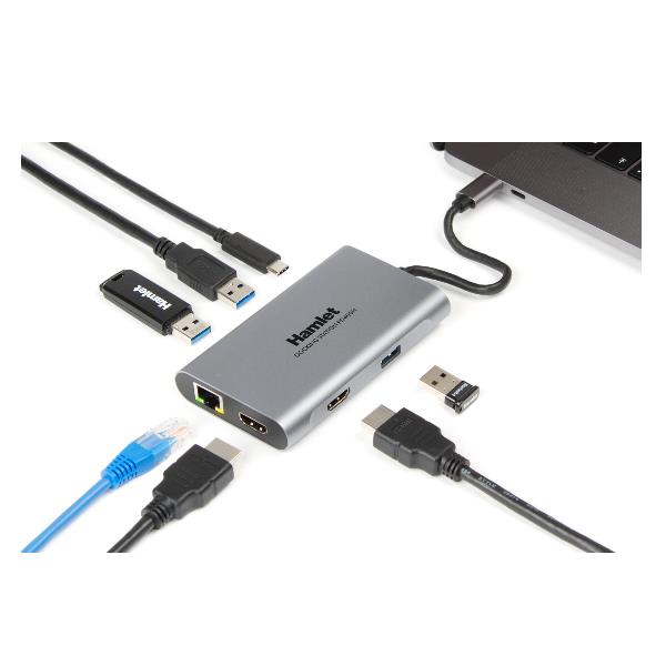 Docking Station USB-C Hamlet HDKC-PD400H 85W 3 USB 2 HDMI LAN - immagine 3