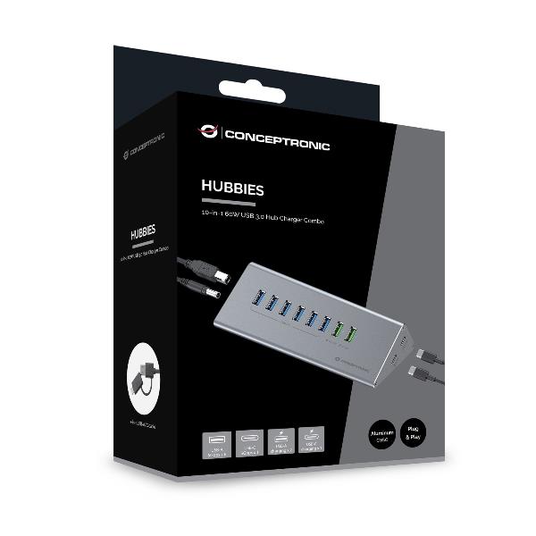 Hub USB 3.0 Conceptronic 10-in-1 60W 6x USB-A 1x USB-C Caricatore - immagine 4
