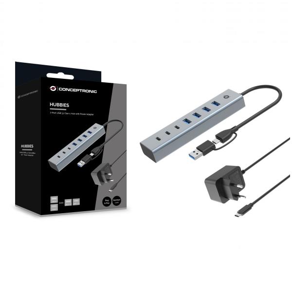 Hub USB 3.0 Conceptronic 7 Porte con Alimentatore 5Gbps USB-C e USB-A - immagine 2
