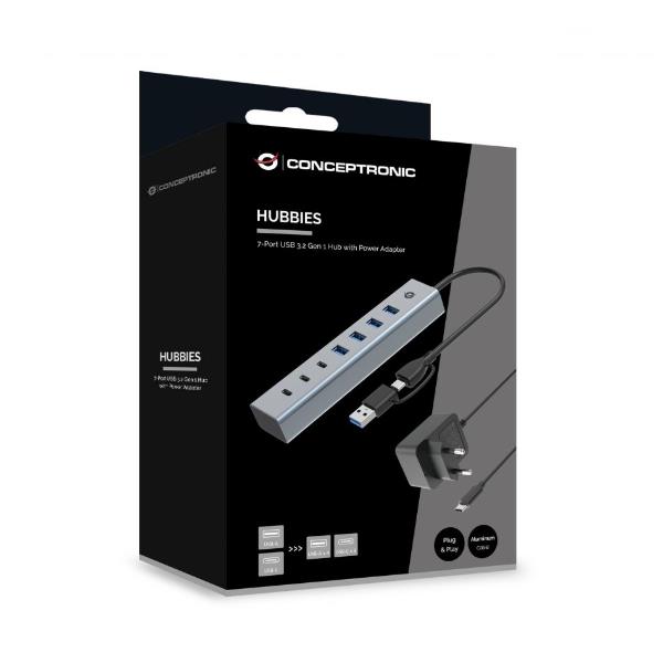 Hub USB 3.0 Conceptronic 7 Porte con Alimentatore 5Gbps USB-C e USB-A - immagine 4