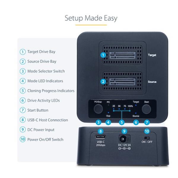 Duplicatore SSD M.2 NVMe Startech Dock USB 3.2 20Gbps 90GBpm - immagine 7