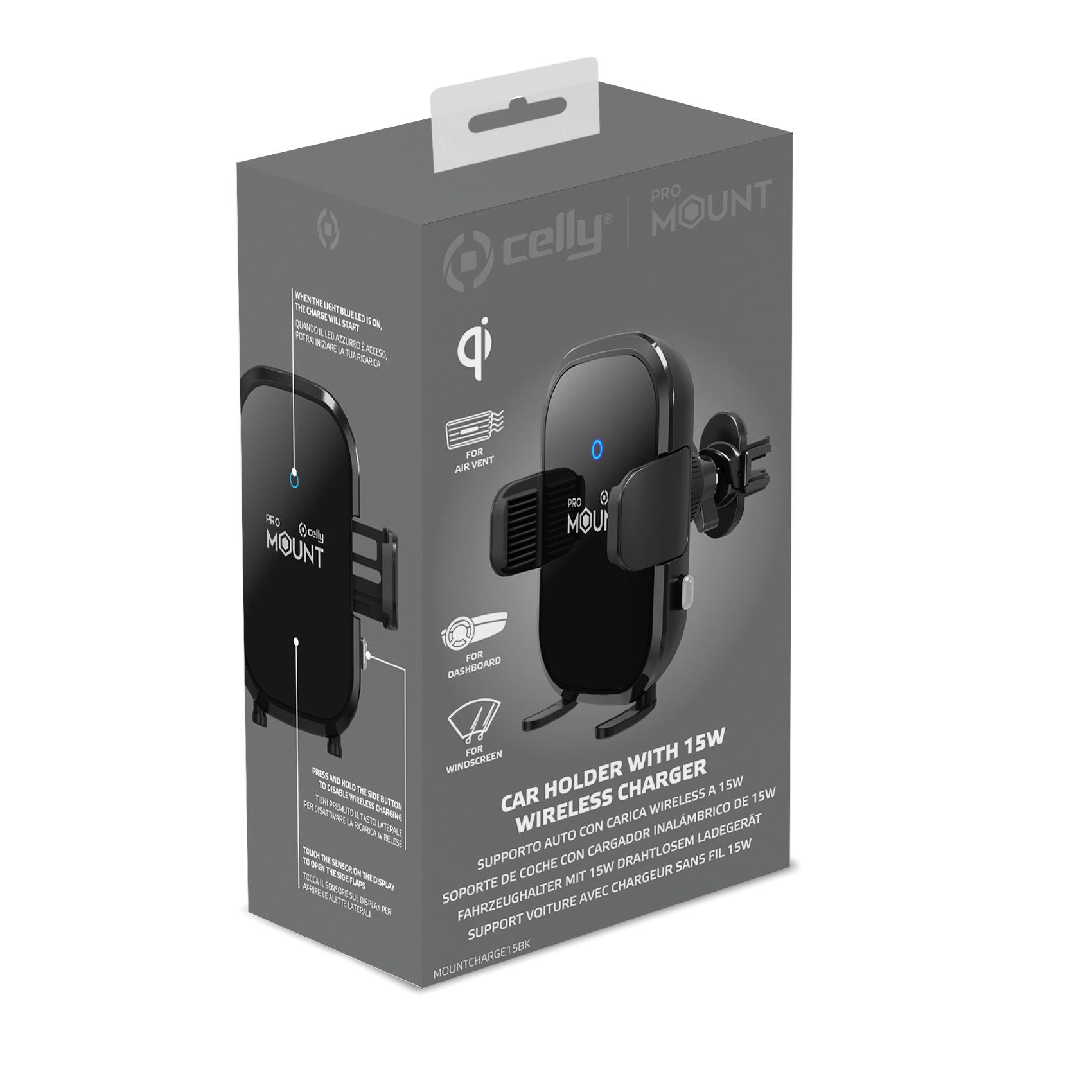 Supporto Auto Celly MOUNTCHARGE15 con Ricarica Wireless 15W - immagine 7