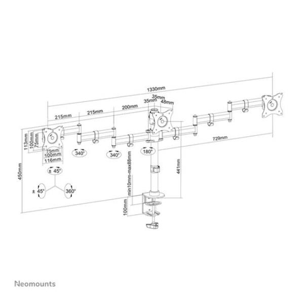 Staffa Monitor Neomounts NM-D135D3BLACK per 3 Schermi fino a 27" - immagine 3