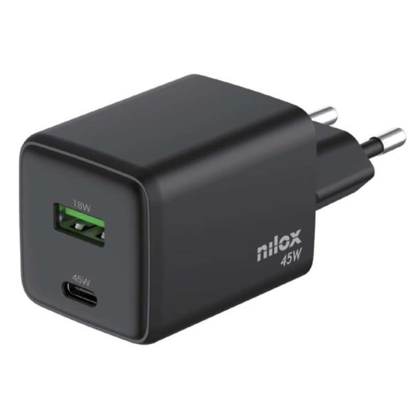 Caricabatterie GaN Nilox 45W 2 Porte USB-C Nero con Cavo 2m - immagine 4