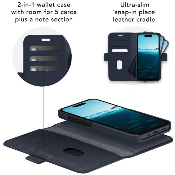 Cover Pelle Dbramante 1928 New York per iPhone 15 Pro Pacific Blue - immagine 2