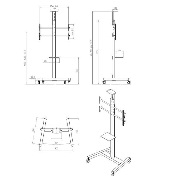 Supporto TV/Monitor ITB Solution OM07147 a Pavimento per Schermi fino a 90" 80kg - immagine 2