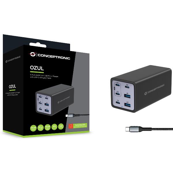 Caricatore USB GaN 6 Porte Conceptronic 200W PD 3.1 QC 3.0 PPS - immagine 2
