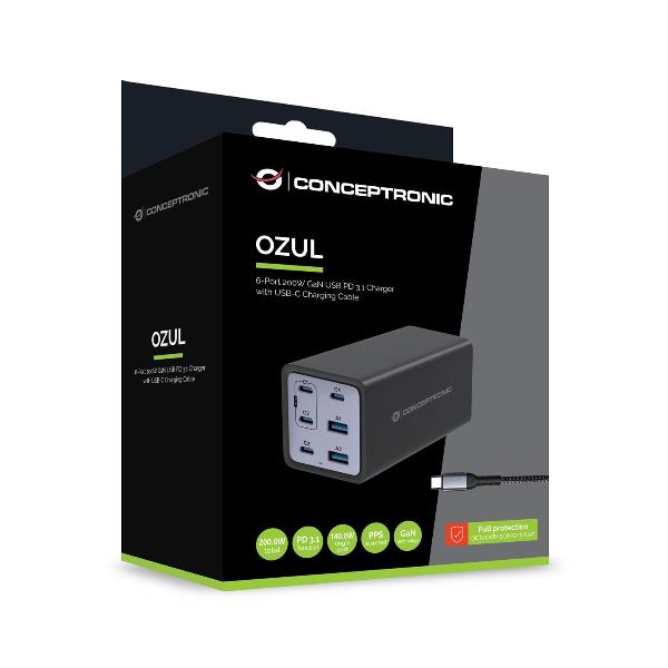 Caricatore USB GaN 6 Porte Conceptronic 200W PD 3.1 QC 3.0 PPS - immagine 4