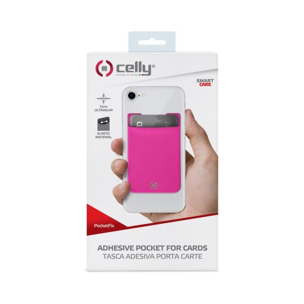 Portacarte Universale Celly PocketFix Adesivo Rosa - immagine 5
