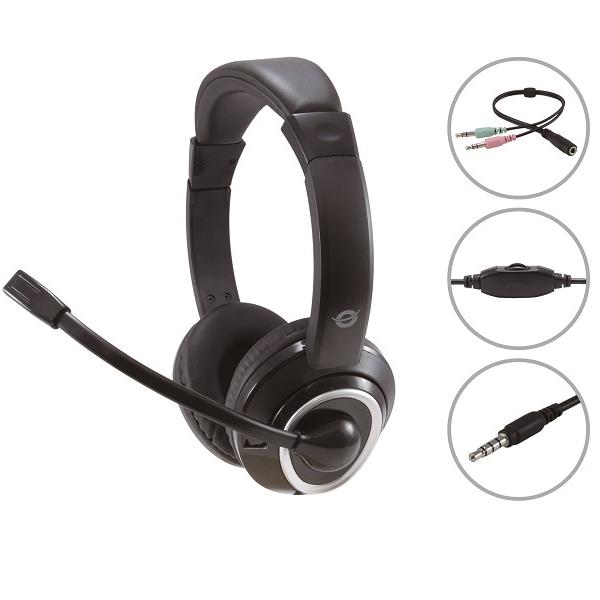 Cuffie Professionali Conceptronic Stereo 3.5mm con Microfono e Controllo Remoto - immagine 2