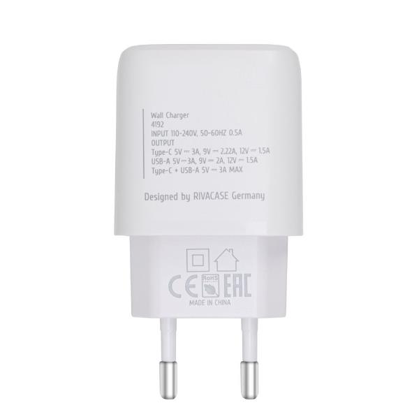 Caricabatterie da Parete Rivacase 20W PD USB-C + USB-A Bianco - immagine 4