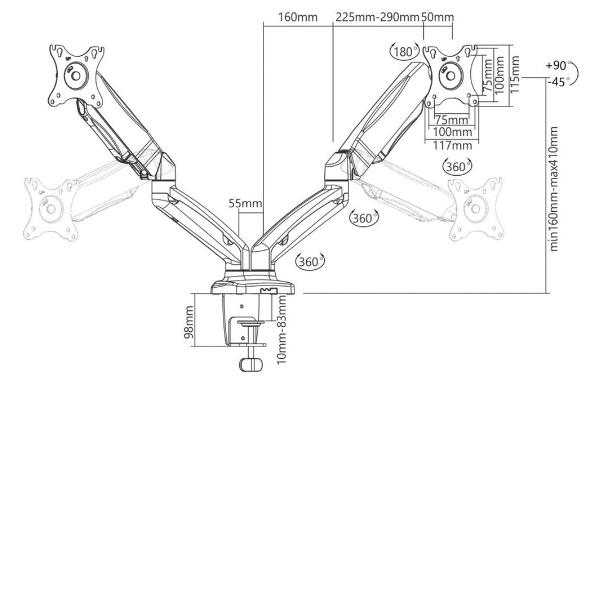 Supporto Monitor ITB Solution RO17.99.1163 per 2 Schermi fino a 27" su Scrivania - immagine 3