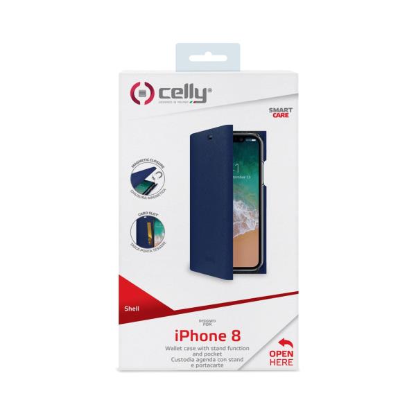 Custodia Smartphone Celly SHELL per iPhone Xs/X Blu Similpelle - immagine 5