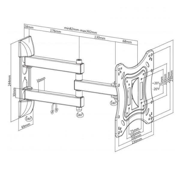 Staffa TV Sopar Flexo 42-2020T3 3 Snodi per Schermi fino a 42" 20kg - immagine 3