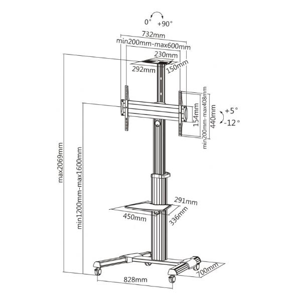 Supporto TV a Pavimento Sopar Stand 70VC-Shelf per Schermi fino a 70" 50kg - immagine 7