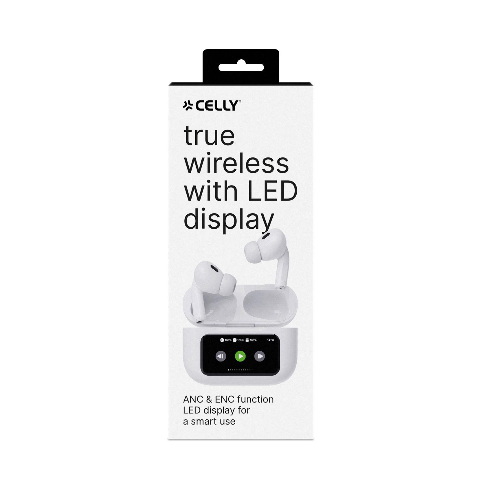 Auricolari Wireless Celly SOUNDLED ANC ENC True Wireless con Display LED Bianco - immagine 4