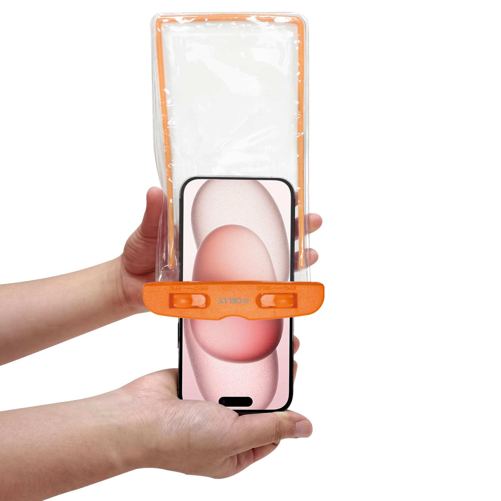 Custodia Impermeabile Celly SPLASHBAG24 per Smartphone fino a 7" IPX8 Arancione - immagine 5