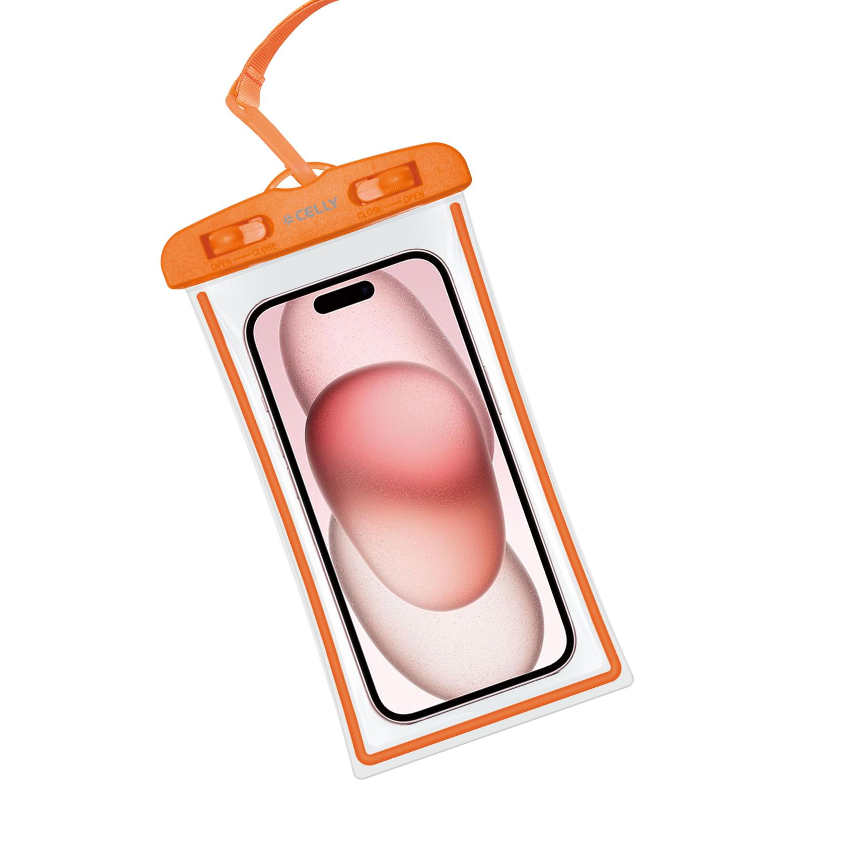 Custodia Impermeabile Celly SPLASHBAG24 per Smartphone fino a 7" IPX8 Arancione - immagine 6