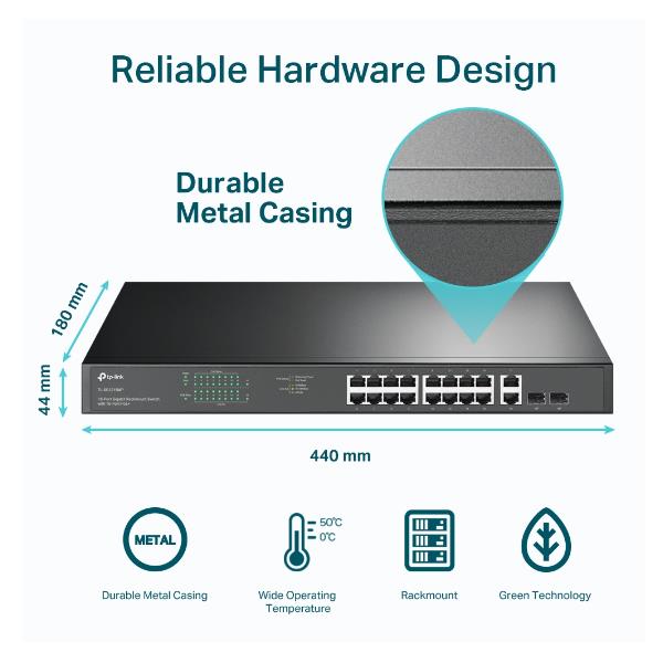 Switch TP-LINK TL-SG1218MP 16 Porte Gigabit PoE Unmanaged - immagine 8