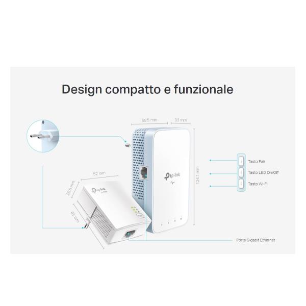 Adattatore Ethernet TP-LINK TL-WPA7517KIT Powerline WiFi 2 Porte Gigabit - immagine 2