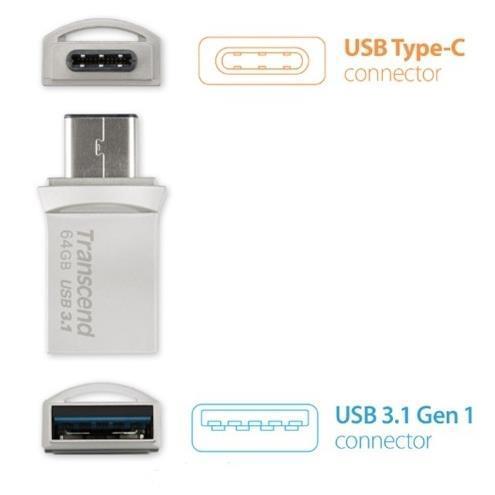 Chiavetta USB Transcend TS64GJF890S 64GB USB 3.0 Type C Argento - immagine 3