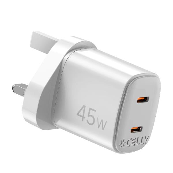 Caricabatterie Celly UPTC2C45WUK 45W GaN 2 Porte USB-C UK - immagine 2