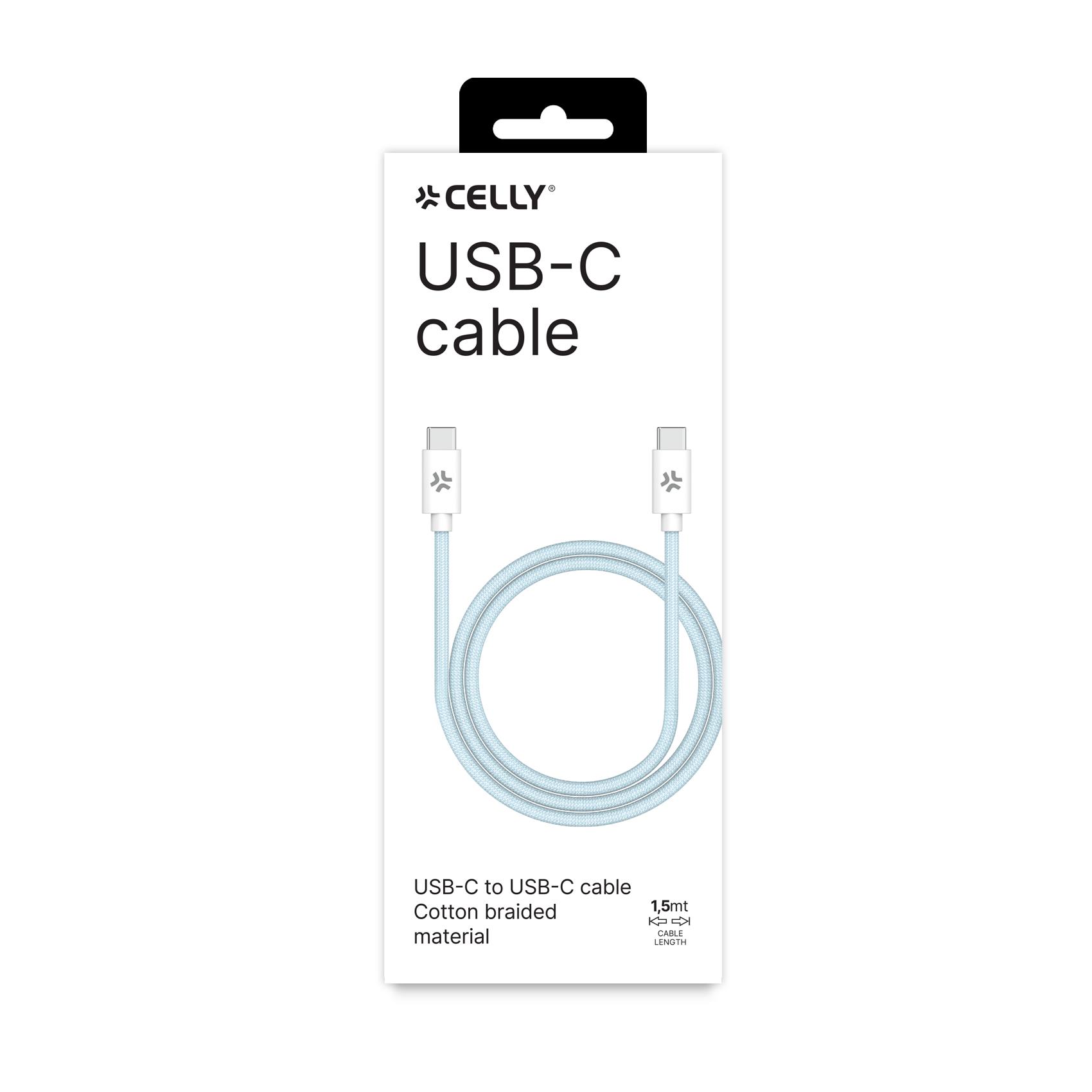 Cavo USB-C Celly Cotton Braided 1.5m 60W Power Delivery Azzurro - immagine 4