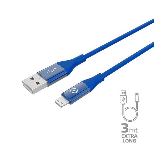 Cavo USB-A/Lightning Celly 3 metri Silicone Blu 12W - immagine 6