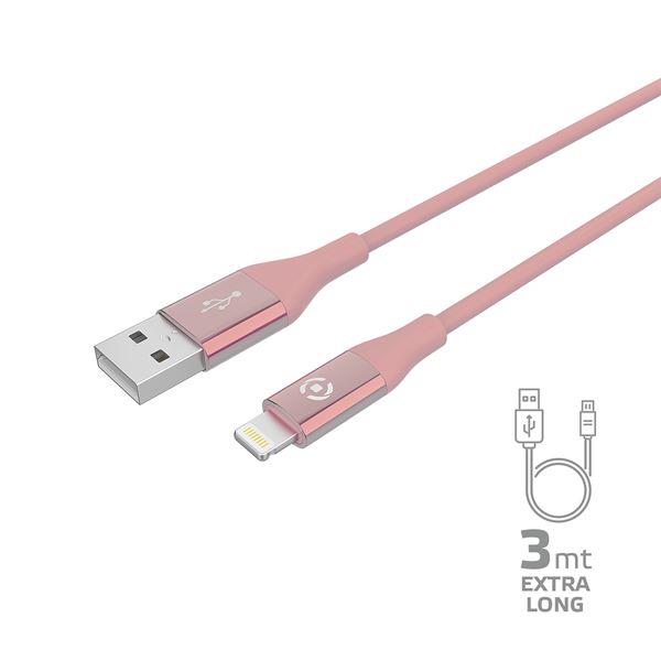 Cavo USB-A Lightning Celly 3 metri Silicone Rosa 12W - SKU: USBLIGHTCOL3MPK - Immagine 6