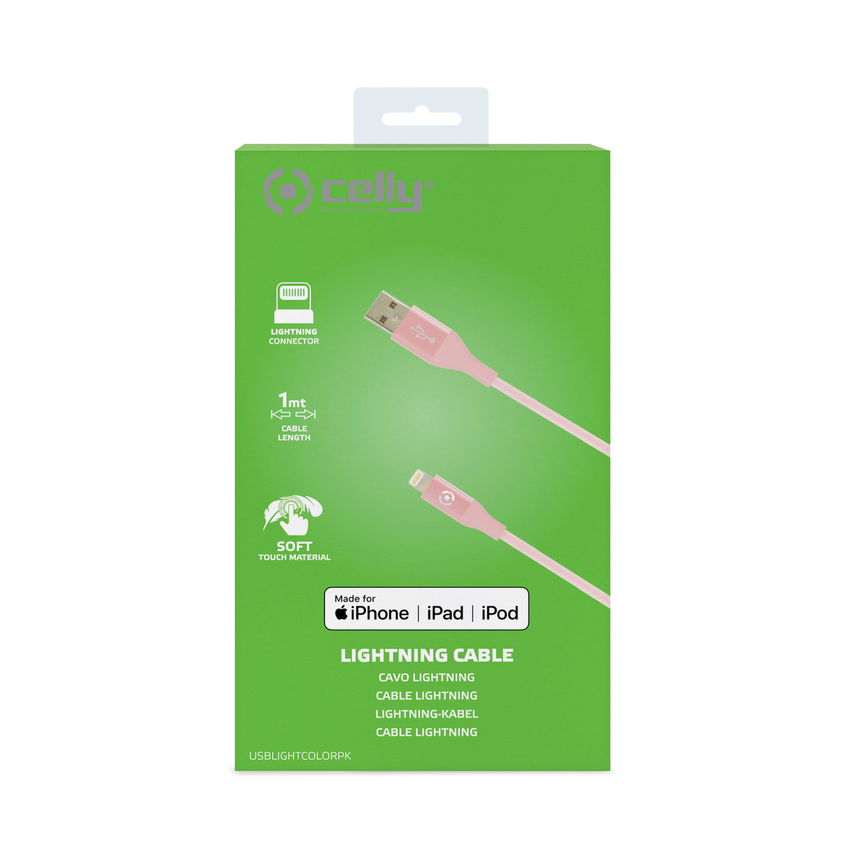 Cavo USB-A/Lightning Celly 1m Silicone Rosa 12W - immagine 4