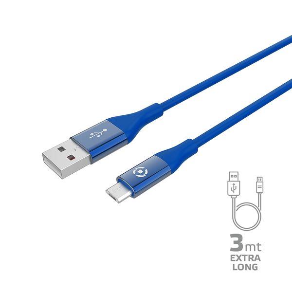 Cavo USB-A Micro USB Celly 3m Silicone Blu 12W Fast Charge - immagine 6