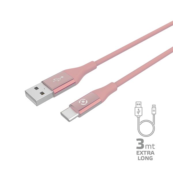 Cavo USB-A USB-C Celly 3 metri Silicone Rosa 15W - immagine 3