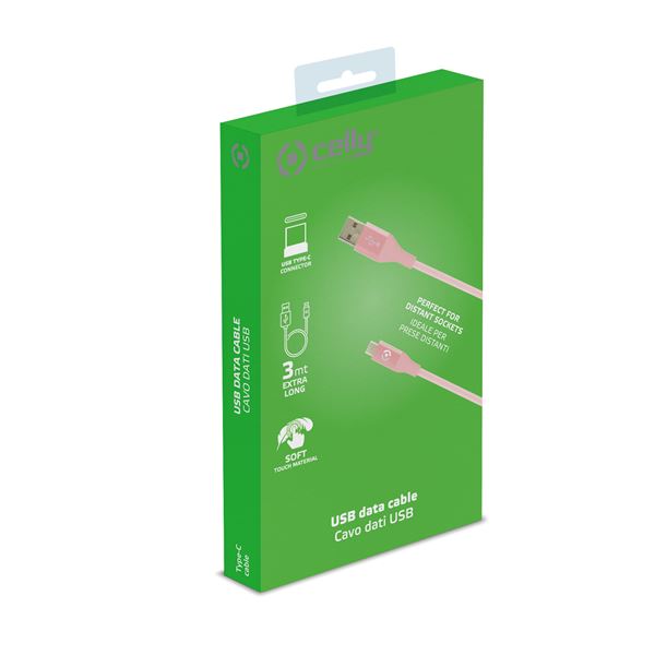 Cavo USB-A USB-C Celly 3 metri Silicone Rosa 15W - immagine 5