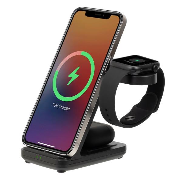 Caricabatterie Wireless Rivacase Stand 3 in 1 15W USB-C Nero - immagine 3