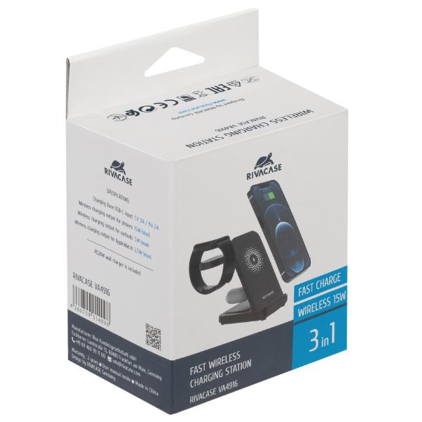 Caricabatterie Wireless Rivacase Stand 3 in 1 15W USB-C Nero - immagine 10