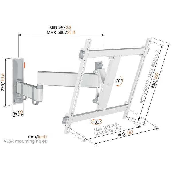 Staffa TV Vogels COMFORT TVM 3443 Girevole Full-Motion per TV 32-65 - SKU: VOG3834431 - Immagine 6