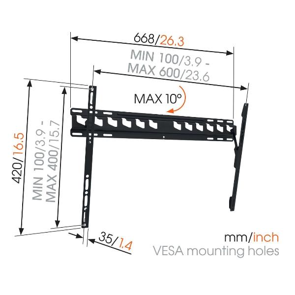 Staffa TV Vogels MA4010-B1 Inclinabile VESA 600x400 per Schermi 40-65" - immagine 6