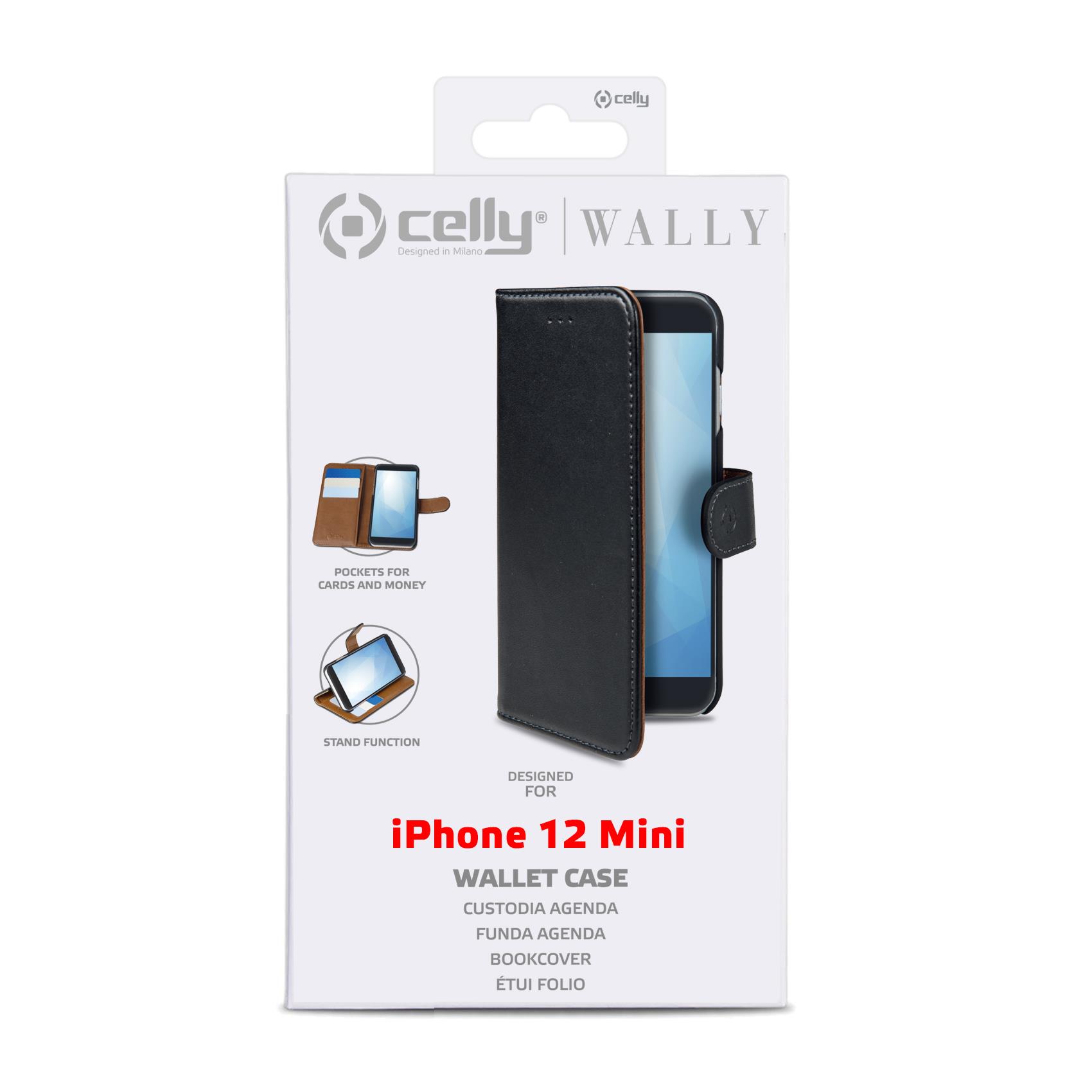 Custodia Smartphone Celly Wally per iPhone 12 Mini in Similpelle Nera - immagine 3