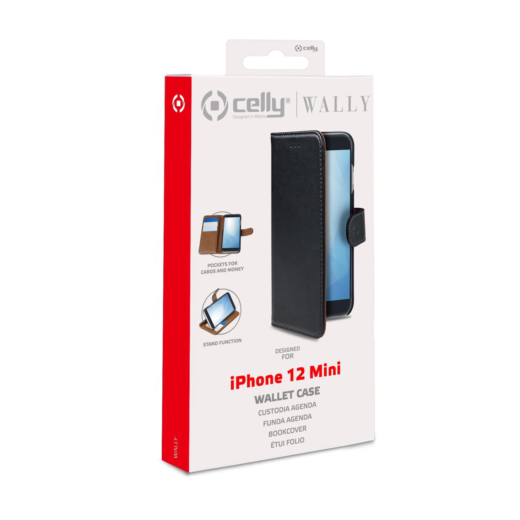 Custodia Smartphone Celly Wally per iPhone 12 Mini in Similpelle Nera - immagine 4
