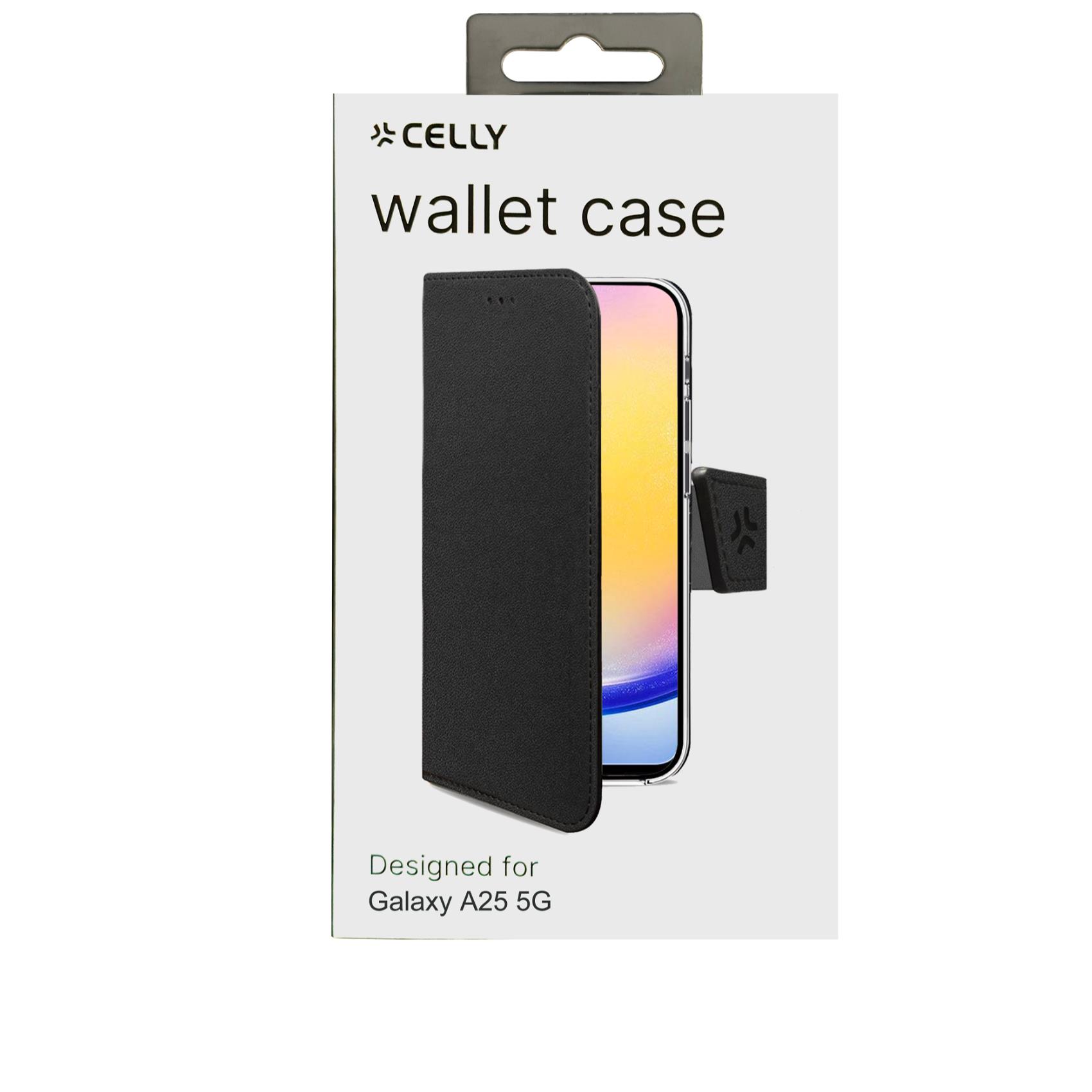 Custodia Smartphone Celly Wally per Samsung Galaxy A25 5G Nero Similpelle - immagine 6