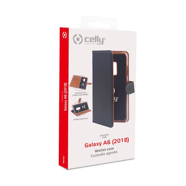 Custodia Smartphone Celly Wally per Samsung Galaxy A6 2018 in Similpelle Nera - immagine 5