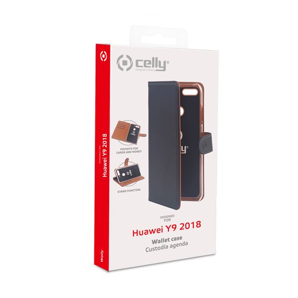 Custodia Smartphone Celly Wally per Huawei Y9 2018 Similpelle Nero - immagine 2