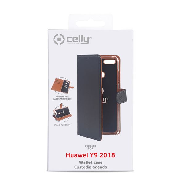 Custodia Smartphone Celly Wally per Huawei Y9 2018 Similpelle Nero - immagine 6