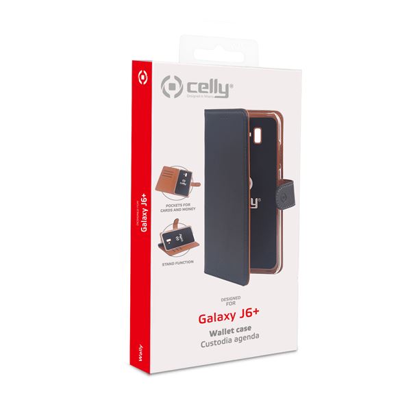 Custodia Smartphone Celly Wally per Samsung Galaxy J6+ in Similpelle Nero - immagine 4