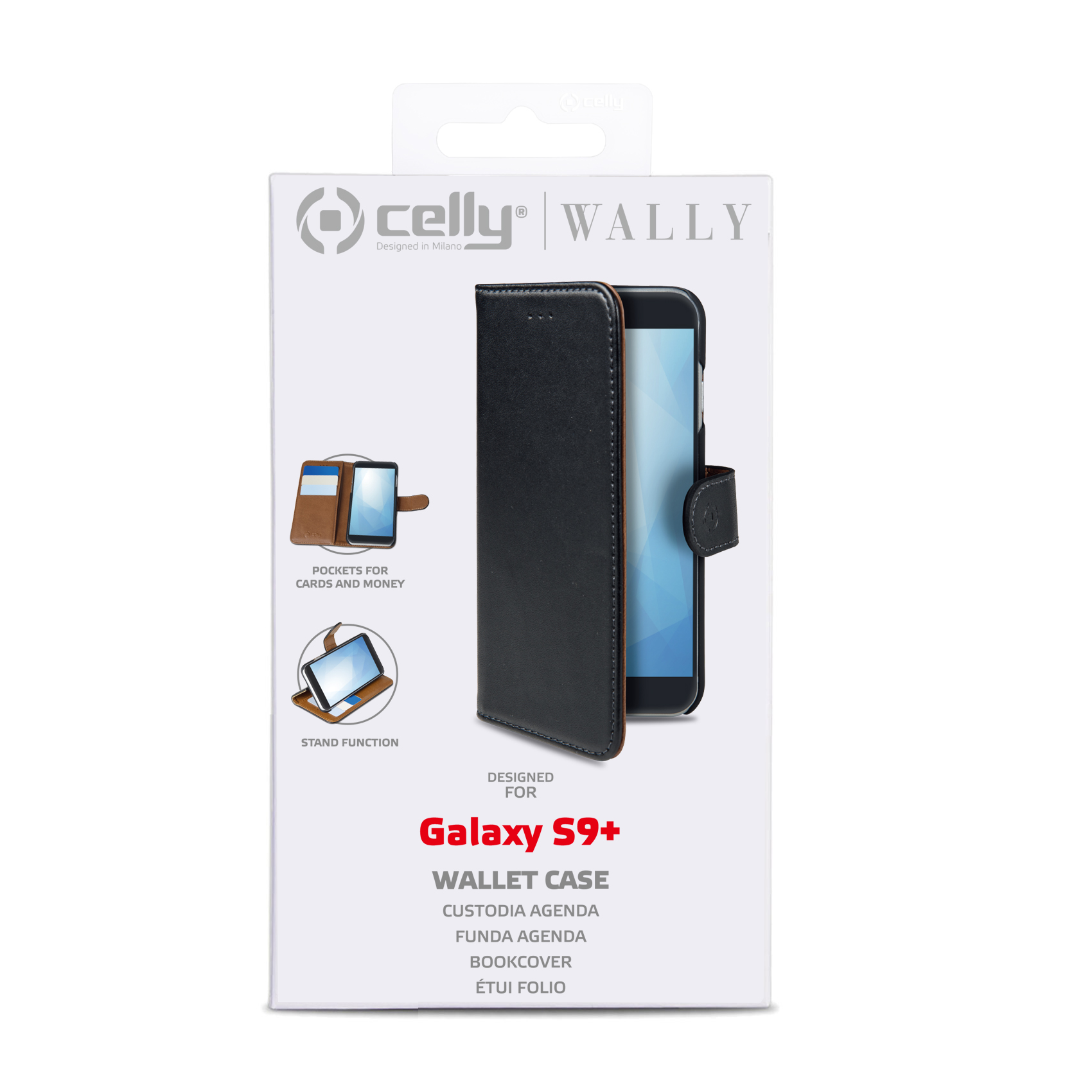 Custodia Smartphone Celly Wally per Samsung Galaxy S9+ in Similpelle Nero - immagine 4